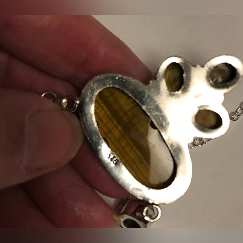 Tiger Eye Stamped 925 Sterling Silver Necklace